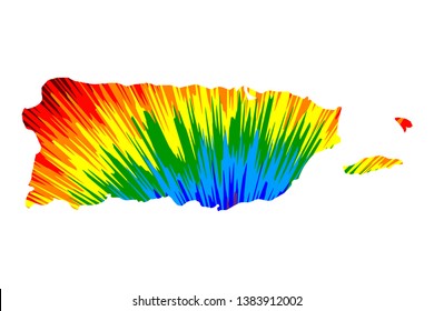 Puerto Rico - map is designed rainbow abstract colorful pattern, Commonwealth of Puerto Rico (Porto Rico) island map made of color explosion,