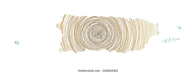Puerto Rico map filled with concentric circles. Sketch-style circles in the shape of the country. Vector illustration.