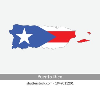 Puerto Rico Map Flag. Map of the Commonwealth of Puerto Rico with the Puerto Rican flag isolated on a white background. Unincorporated and organized U.S. commonwealth. Vector illustration.