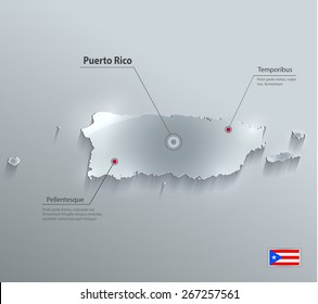 Puerto Rico Map Flag Glass Card Paper 3D Vector