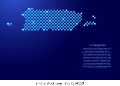 Puerto Rico map from futuristic blue checkered square grid pattern and glowing stars for banner, poster, greeting card