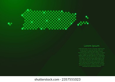 Puerto Rico map from futuristic green checkered square grid pattern and glowing stars for banner, poster, greeting card