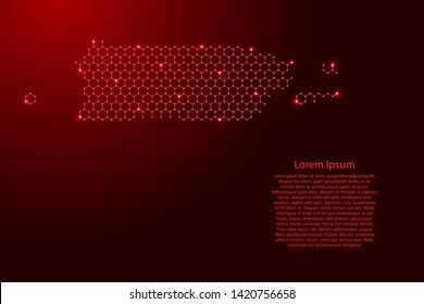 Puerto Rico map from futuristic hexagonal shapes, lines, points red and glowing stars in nodes, form of honeycomb or molecular structure for banner, poster, greeting card. Vector illustration.
