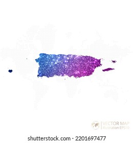 Puerto Rico map in geometric wireframe blue with purple polygonal style gradient graphic on white background. Vector Illustration Eps10.
