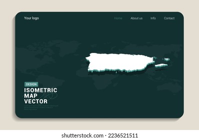 Puerto Rico map green background with isometric vector. Web banner layout template.