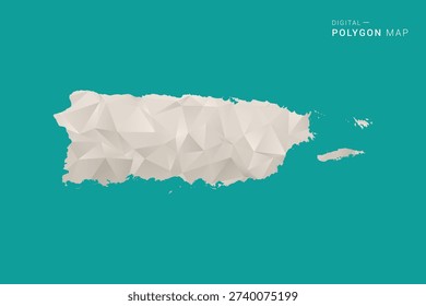 Puerto Rico Map - Green and Gray Polygon Vector Illustration, Low Poly Geometric Design with Clean Minimal Style on Solid Background for Infographic Use.