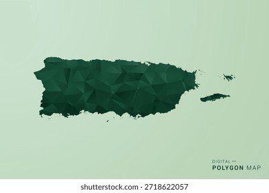 Mapa de Porto Rico - Ilustração de vetor estilo polígono verde, baixo projeto geométrico poly com silhueta limpa no fundo verde macio.