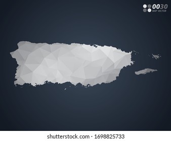 Puerto Rico map grey polygon red triangle mosaic with dark background. style gradient vector.