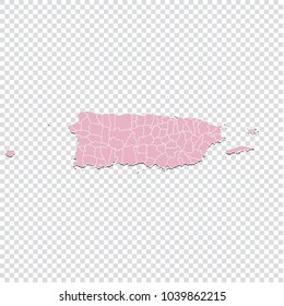 Puerto Rico map - High detailed pastel color map of Puerto Rico. Puerto Rico map isolated on transparent background. Vector illustration eps 10.