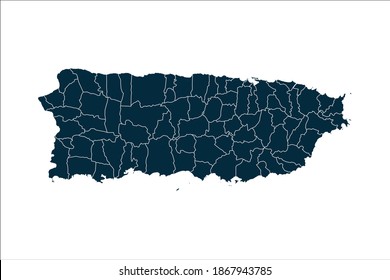 puerto Rico map High Detailed on white background.
