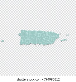 Puerto Rico map - High detailed pastel color map of Puerto Rico isolated on transparent background. Vector illustration eps 10.