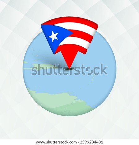 Puerto Rico Map Highlighted with Flag Marker. Flag Pointer on Geographic Map.