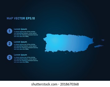 Puerto Rico map, infographic style , on dark background with Map World. Wire frame 3D mesh , map 3D,