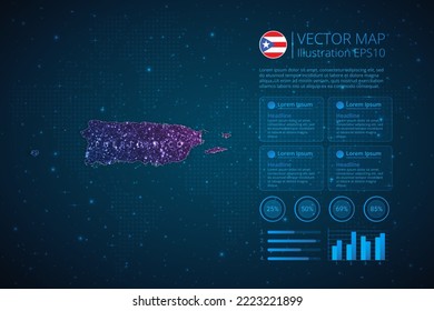 Puerto Rico map infographics template for diagram, graph, presentation and chart with abstract geometric mesh polygonal light concept on blue background. Vector Illustration EPS10.