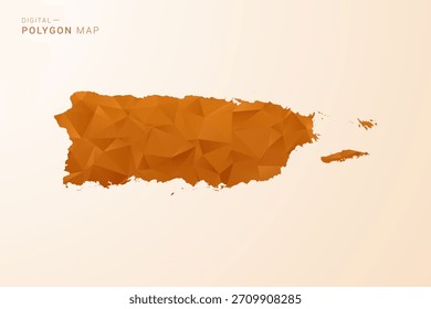 Karte von Puerto Rico - Vektorgrafik aus Low-Poly-Polygon in orangefarbenem Farbton, sauber, geometrischer Stil, einzeln auf weißem Hintergrund.