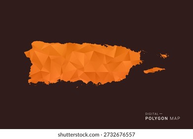 Puerto Rico Karte - Low-Poly-Polygon-Vektor, geometrische dreieckige Silhouette in Orange und dunklen Brauntönen, sauber modernen Infografik-Stil, isolierter Hintergrund.