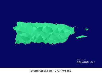 Puerto Rico Karte - Low-Poly-Polygon-Vektor, geometrische dreieckige Silhouette in Grün-und Blautönen, sauberen modernen Stil, isolierten Hintergrund für die Infografik verwenden.
