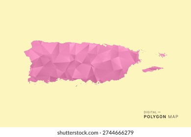 Puerto Rico Map - Low poly polygon map design in soft pink pastel gradient on beige background, modern minimal geometric style, clean digital vector illustration.