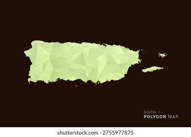 Puerto Rico Map - Low poly polygon map in soft light green gradient on dark brown background, modern minimal geometric style, clean abstract vector illustration design.
