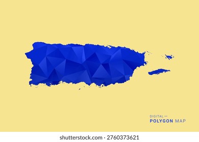Puerto Rico Map - Low poly polygon map in deep blue gradient on soft beige background, modern minimal geometric design, clean abstract vector illustration with faceted triangulated style.