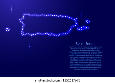 Puerto Rico map from luminous blue star space points on the contour for banner, poster, greeting card. Vector illustration.