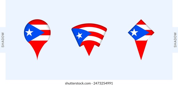 Juego de marcadores de mapa de Puerto Rico. Perfecto para proyectos relacionados con Puerto Rico, viajes, geografía y representación internacional. Vector colección.