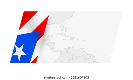 Puerto Rico map in modern style with flag of Puerto Rico on left side. Vector illustration of a map.
