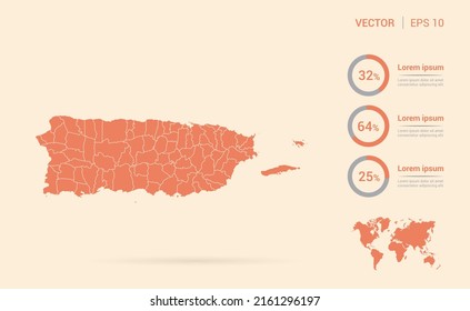 Puerto Rico map orange abstract infographic vector.