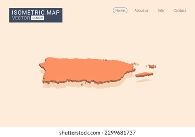 Puerto Rico map orange with isometric vector.