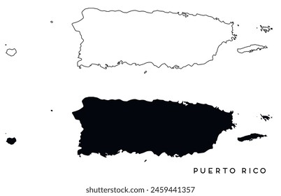 Puerto Rico map outlined and black vector set