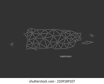 Puerto Rico Map Point scales on black background. Wire frame polygonal network white line, dot and shadow dot.