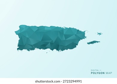 Mapa de Porto Rico - Ilustração vetorial estilo polígono em azul-verde azul-escuro design geométrico baixo poli, silhueta mínima moderna.