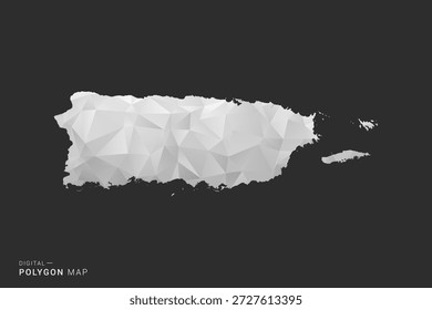 Puerto Rico Map - Polygon style vector illustration in black, gray and white low poly geometric design, minimal silhouette, isolated for infographic.