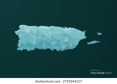 Mapa de Puerto Rico - Ilustración vectorial de estilo polígono en diseño geométrico de bajo poli verde y azul, silueta mínima limpia para infografía.