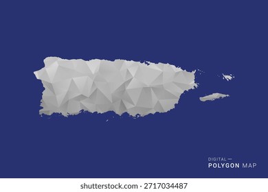 Mapa de Porto Rico - Polígono Branco e Preto mapa Estilo Ilustração Vetor, Projeto Geométrico de Baixa Poli, Isolado no Fundo azul.