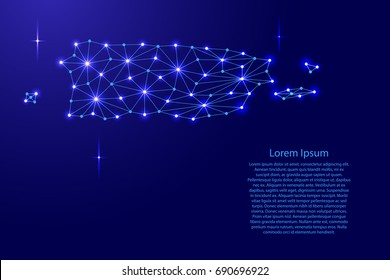 Puerto Rico map of polygonal mosaic lines network, rays and space stars of vector illustration.