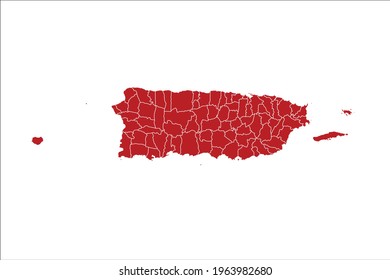 Puerto Rico Map Red Color on White Backgound
