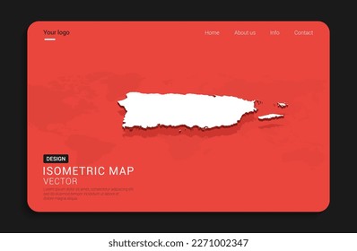 Mapa de Puerto Rico rojo aislado en fondo oscuro con mapa 3d mundial de ilustración vectorial isométrica.