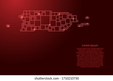 Puerto Rico map from red pattern from a grid of squares of different sizes . Vector illustration.