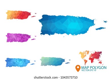 Puerto Rico Map - Set of geometric rumpled triangular low poly style gradient graphic background , Map world polygonal design for your . Vector illustration eps 10.