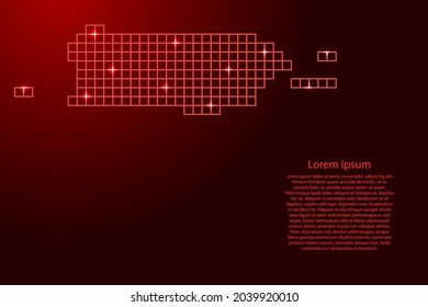Puerto Rico map silhouette from red mosaic structure squares and glowing stars. Vector illustration.