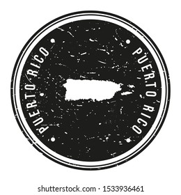 Puerto Rico Map Symbol. Round Design Stamp. Travel and Business Vector.