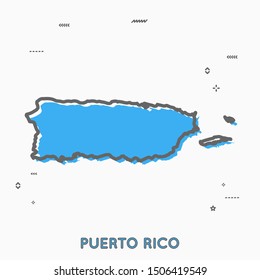 Puerto Rico map in thin line style with small geometric figures. Vector illustration modern concept