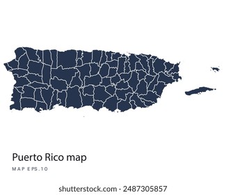 Puerto Rico mapa Vector, Ilustración vectorial de diseño Abstractas Eps 10. Color azul marino. Alto Detallado sobre fondo blanco.