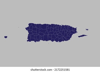 Puerto Rico map vector, blue color, Isolated on gray background