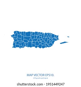 puerto Rico map vector EPS.10 blue color. on white background .
