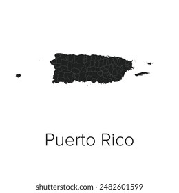 Puerto Rico Map Vector Illustration - Silhouette, Outline, Puerto Rico Travel and Tourism Map