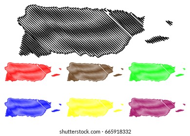 Puerto Rico map vector illustration, scribble sketch  Puerto Rico