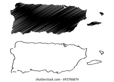 Puerto Rico map vector illustration, scribble sketch  Puerto Rico