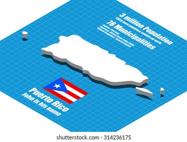 Puerto Rico Map Vector Three Dimensional